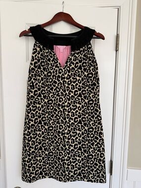 Lilly Pulitzer Leopard Print Shift Dress with Black Trim